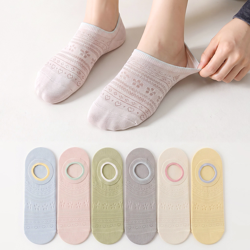 Invisibility Sock Loafer - 6켤레 여성용 투명 레이스 오픈워크 귀여운