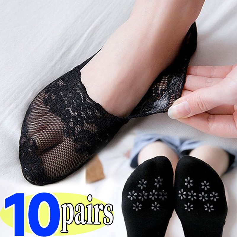 Ankle Sock Low Cut - 1/10쌍 여성용 레이스 인비저블 보트 양말