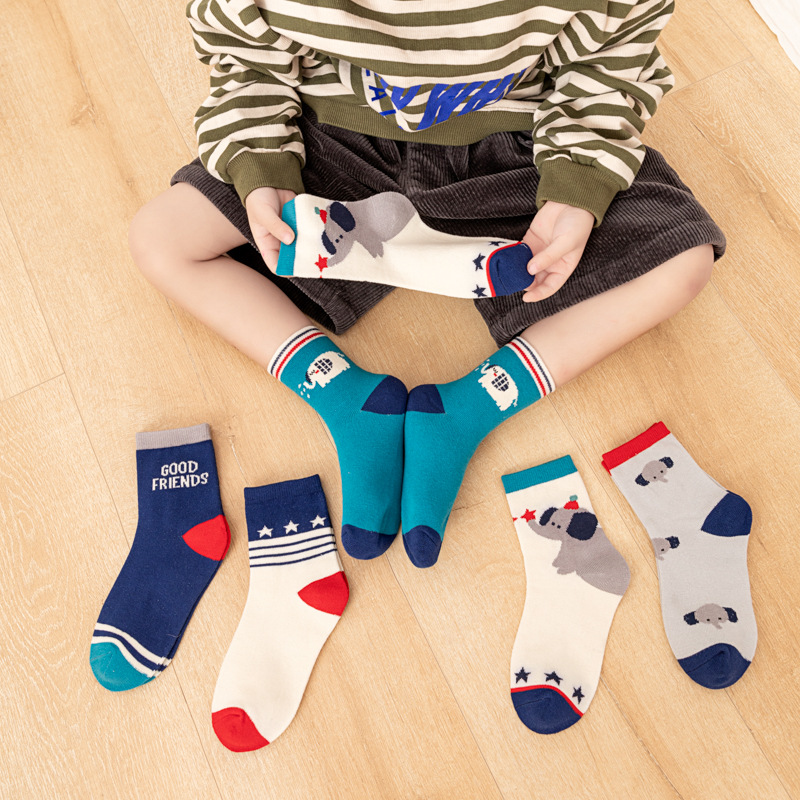 5팩 어린이용 남아용 양말 만화 코끼리 별 줄무늬 프린 - Cotton Crew Sock Pack 리뷰 및 가격