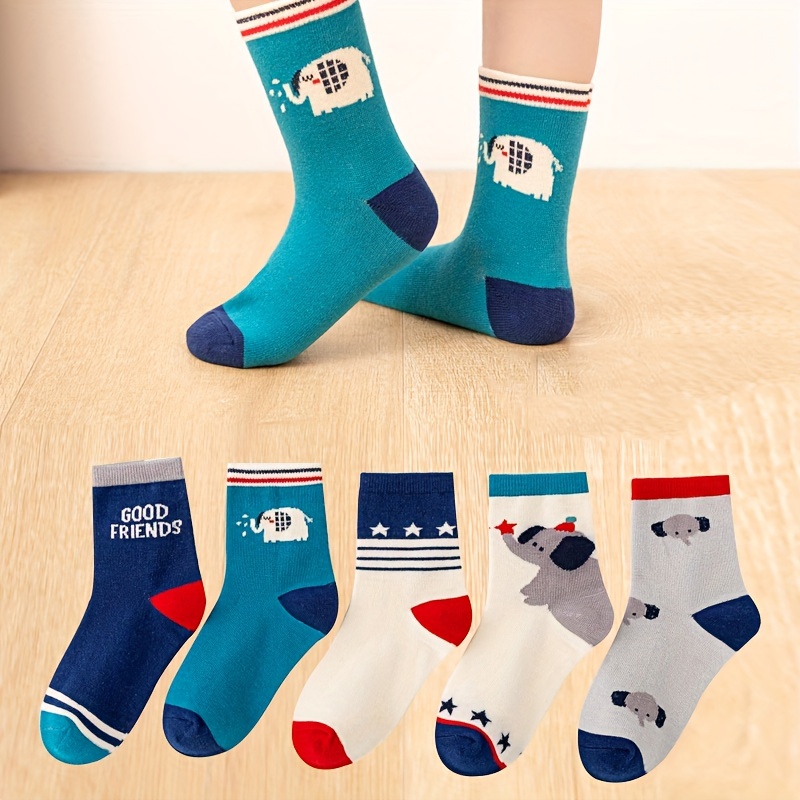 5팩 어린이용 남아용 양말 만화 코끼리 별 줄무늬 프린 - Cotton Crew Sock Pack 리뷰 및 가격