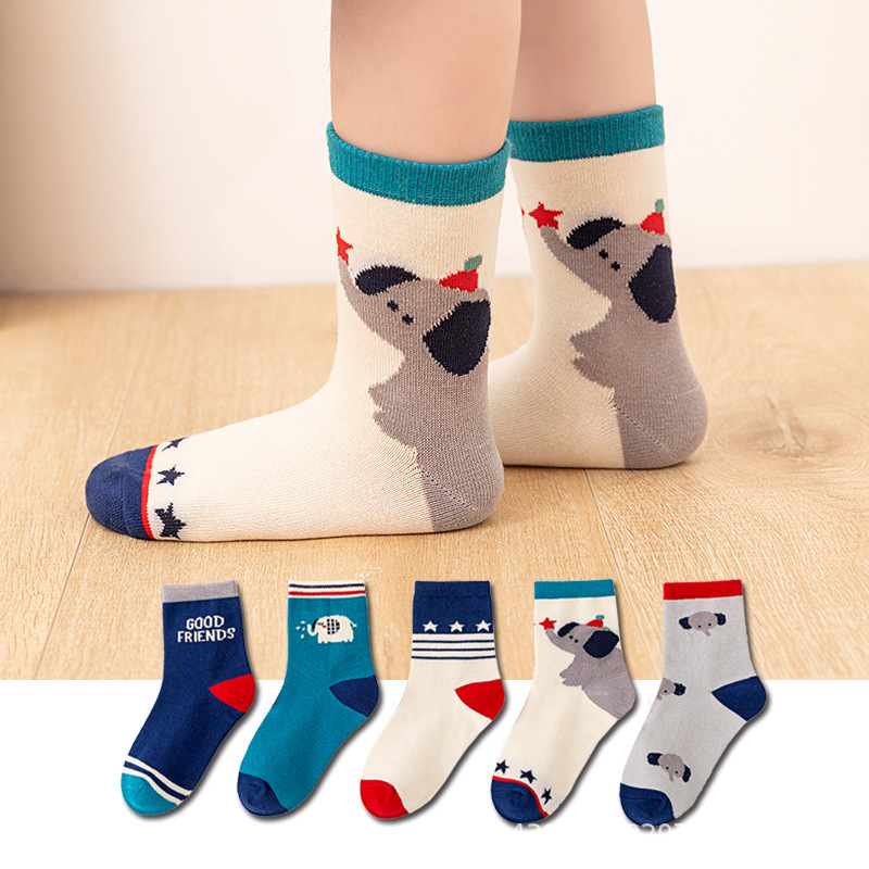 5팩 어린이용 남아용 양말 만화 코끼리 별 줄무늬 프린 - Cotton Crew Sock Pack 리뷰 및 가격