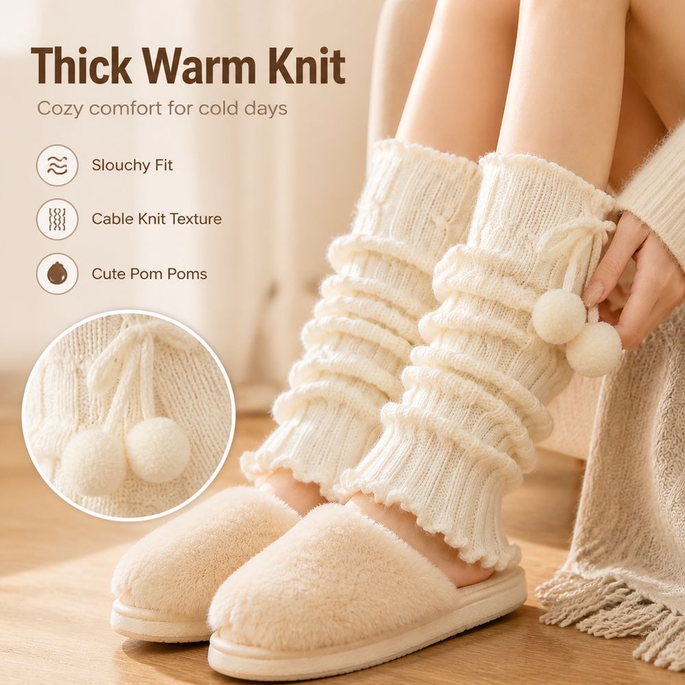 니트 레그 워머, 러플 가장자리, 케이블 니트 패턴,  - Boot Sock Slouchy 리뷰 및 가격