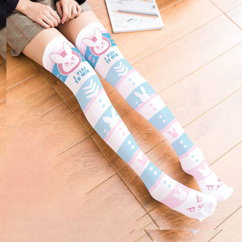 게임 OW D.Va 만화 프린트 무릎 양말, 일본 귀여 - Silk Sock Bamboo 리뷰 및 가격