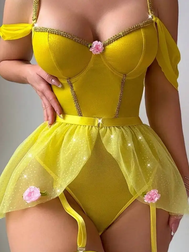 섹시하고 광택 있는 퍼프 소매 원피스 바디수트 ​ ​  - Fishnet Stocking Women 리뷰 및 가격